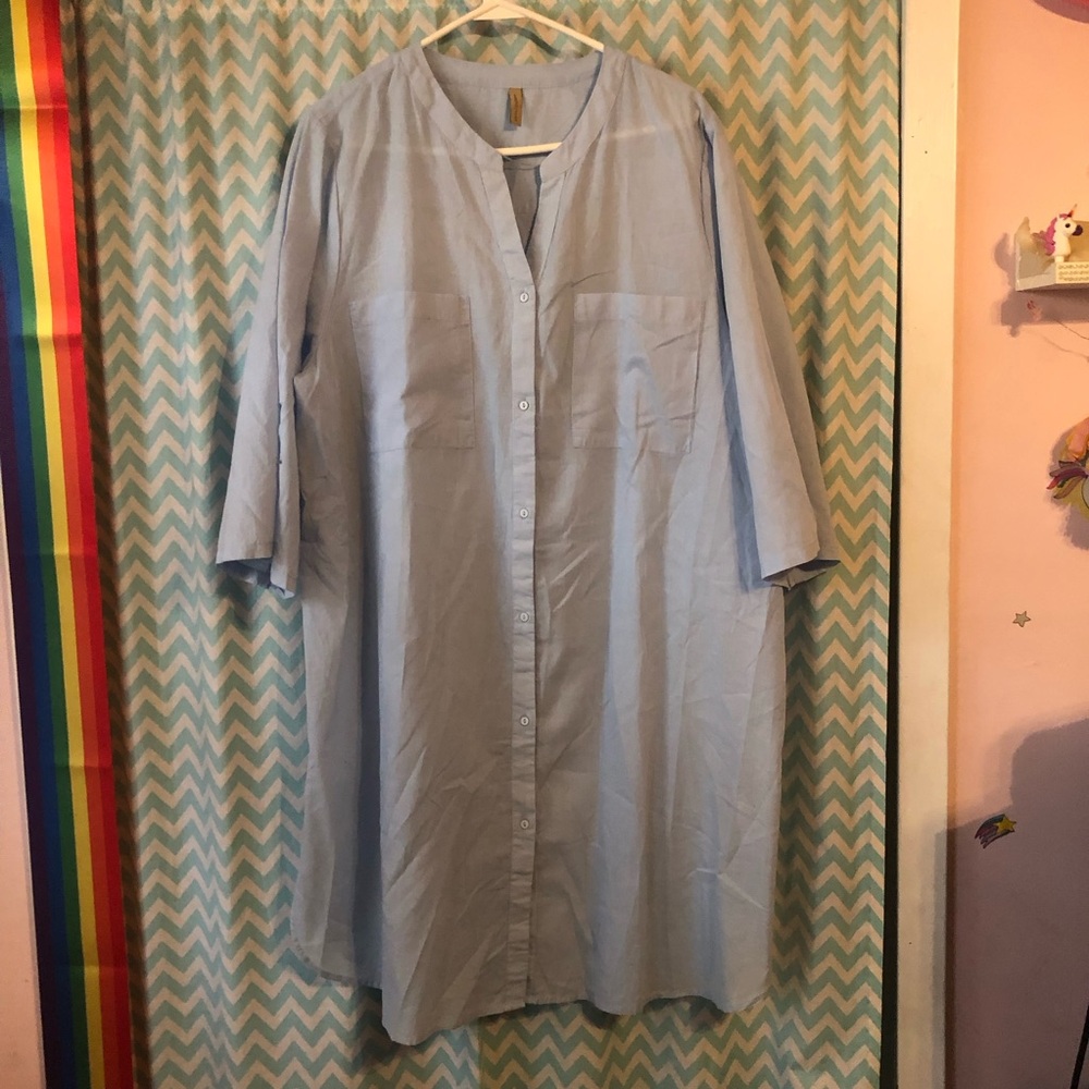 Soya Concept blue linen blend button front shirt dress summer sundress